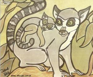 yapboz Lemur ile bebeği. Julieta Vitali çizimi